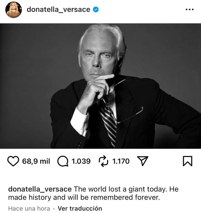 El posteo de Donatella Versace.