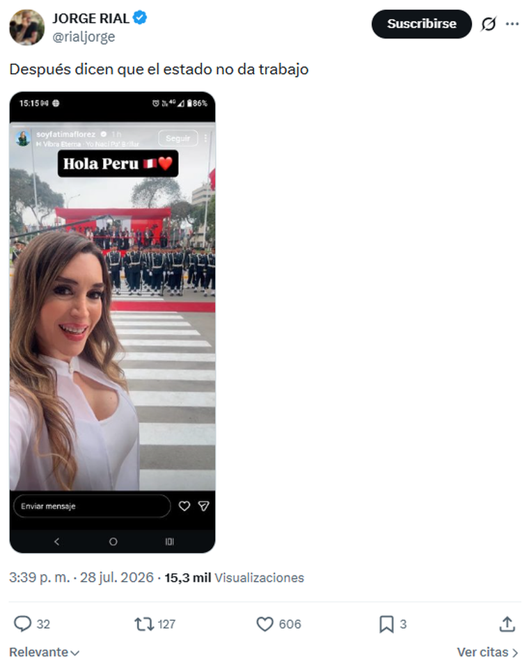 El posteo de Jorge Rial tras la foto de F&aacute;tima Fl&oacute;rez en Per&uacute;.&nbsp;