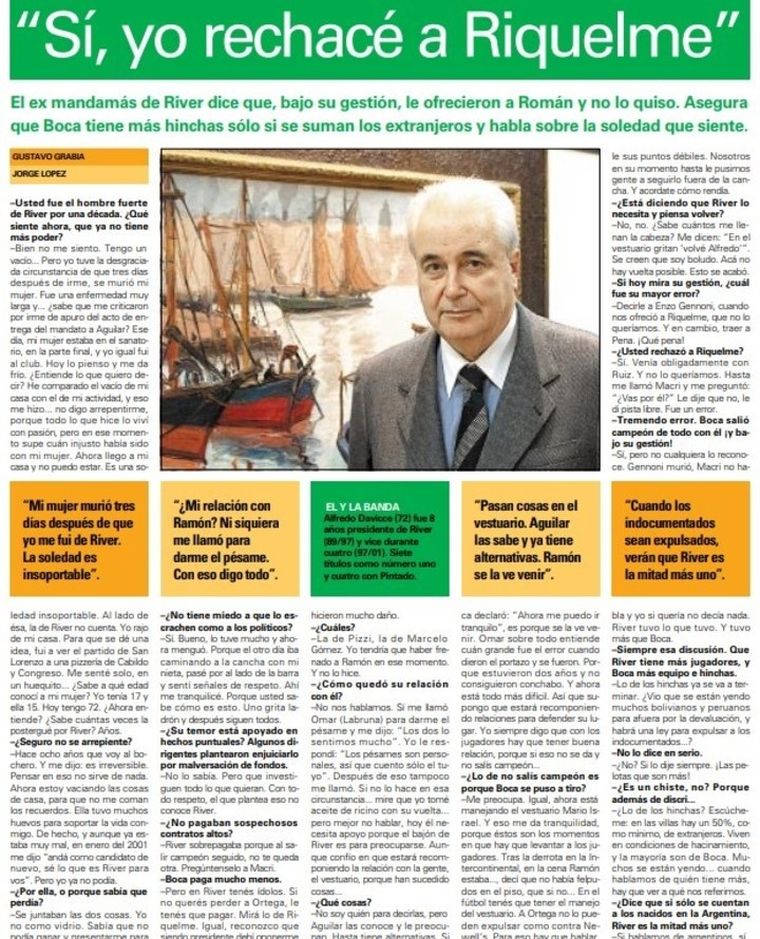 La entrevista de Davicce con Olé, publicada en abril del 2002. La entrevista de Davicce con Olé, publicada en abril del 2002.