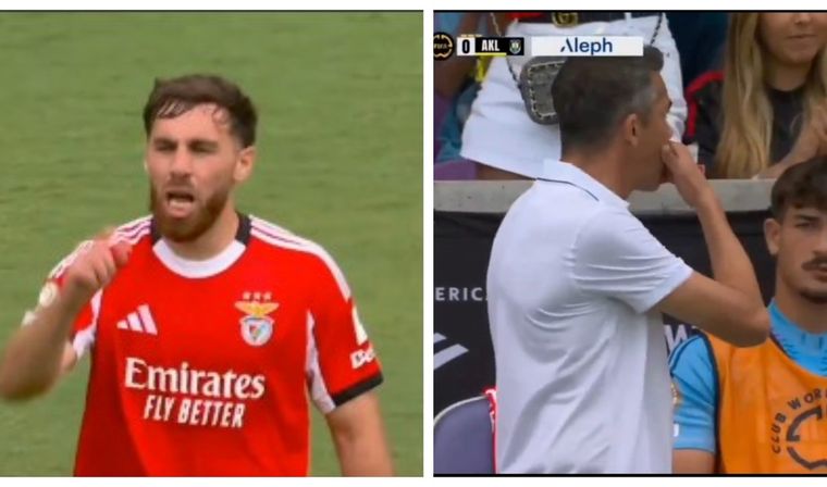 El cambio encendió la mecha: Kokcu se fue recaliente y Bruno Lage le respondió con un gesto fulminante. Foto: captura de TV. 