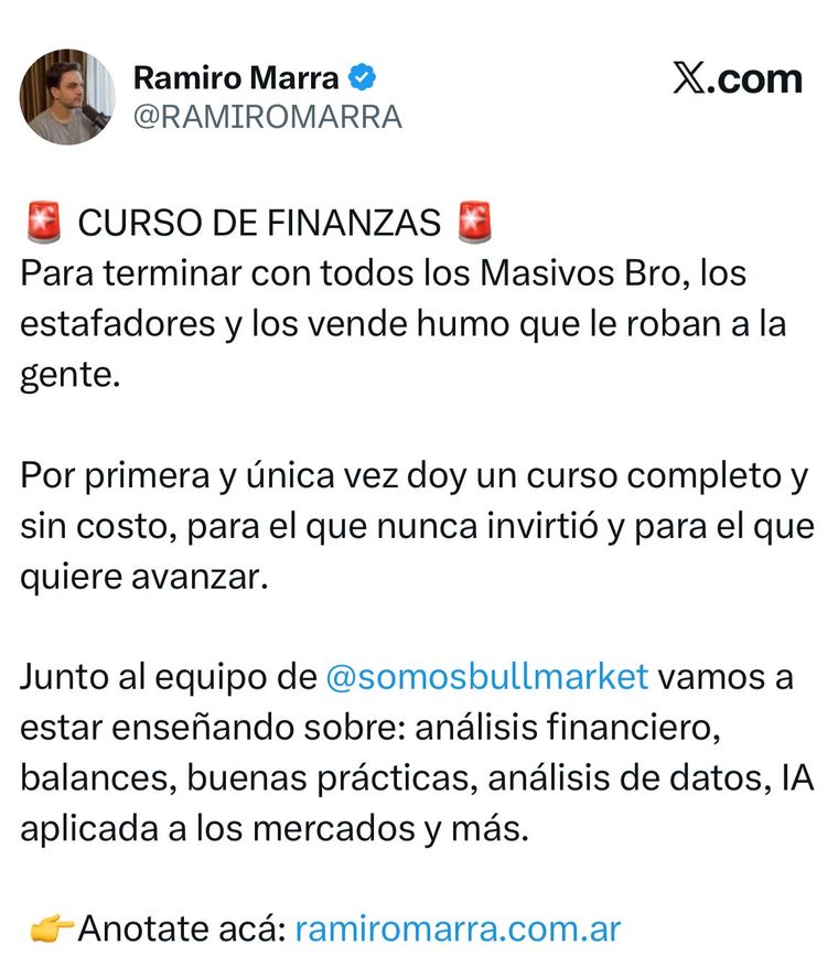 El exlibertario Ramiro Marra abrió un curso de finanzas El exlibertario Ramiro Marra abrió un curso de finanzas