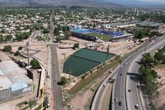 Vista aérea de los trabajos de modernización del Estadio Gambarte. Foto: Prensa Municipalidad de Godoy Cruz