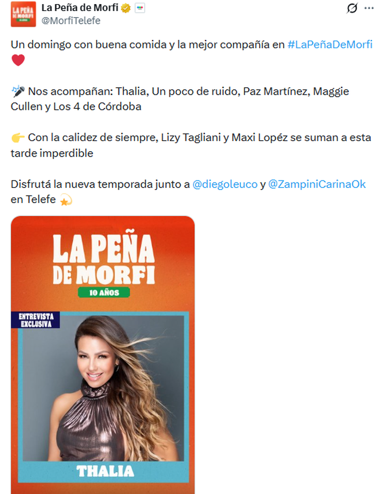 Thal&iacute;a, la estrella invitada en La Pe&ntilde;a de Morfi.&nbsp;