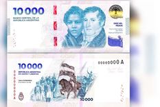 El billete de $10.000 lleva el rostro de Manuel Belgrano y de María Remedios del Valle. Foto: X (Twitter)