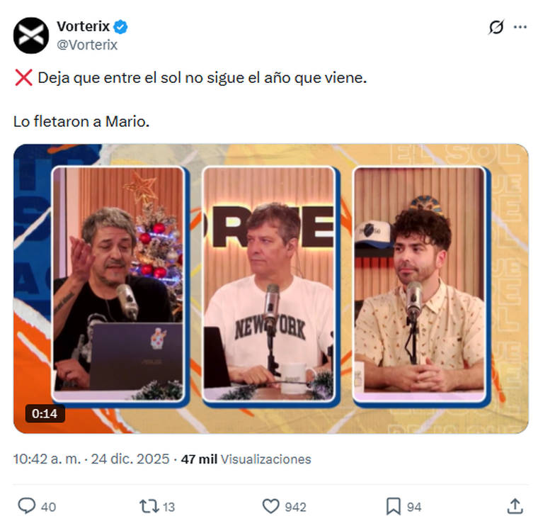 Mario Pergolini no seguirá con su programa en Vorterix en 2026. Mario Pergolini no seguirá con su programa en Vorterix en 2026. 