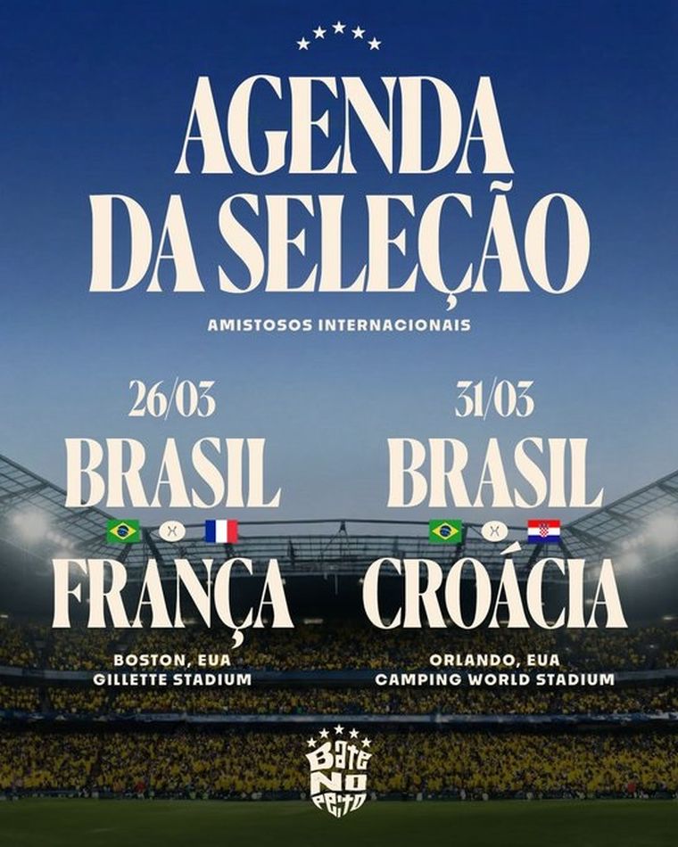 Francia y Croacia serán los rivales del seleccionado brasileño en Estados Unidos, en la recta final de la preparación mundialista. Francia y Croacia serán los rivales del seleccionado brasileño en Estados Unidos, en la recta final de la preparación mundialista.