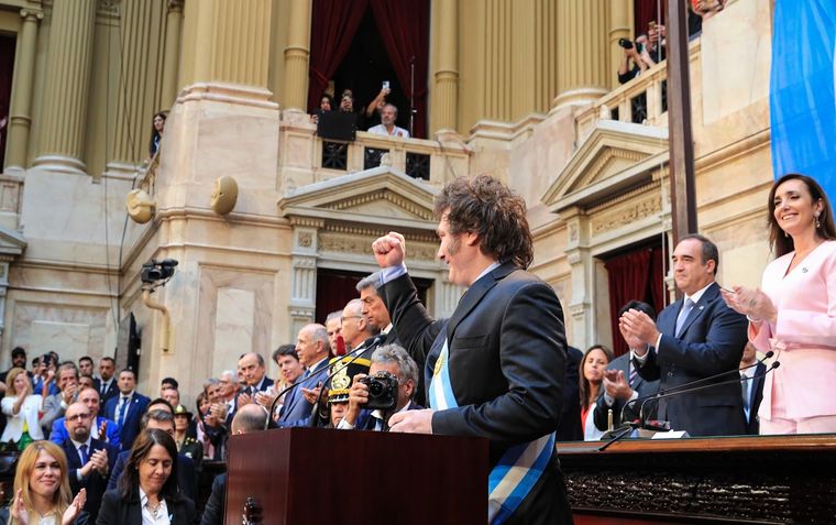 El presidente Javier Milei en pleno discurso Foto: Noticias Argentinas