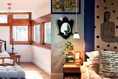 Dos tendencias de 2024 en la iluminación de dormitorios: la iluminación industrial y minimalista, y las lámparas colgantes con cabeceras bajas.