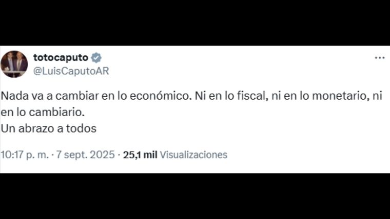 El tuit de Luis Caputo El tuit de Luis Caputo