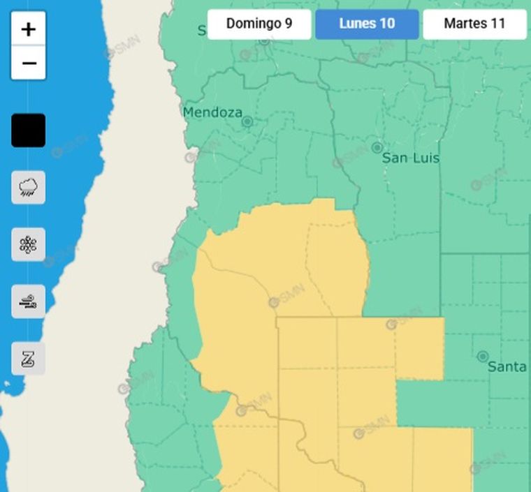 El SMN emitió un alerta por tormentas para este lunes en el sur de Mendoza. El SMN emitió un alerta por tormentas para este lunes en el sur de Mendoza.