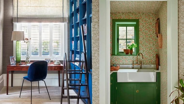 Los azules ultramarinos son una forma maravillosa de darle vida a los hogares con teletrabajo. Y los verdes intensos son una forma maravillosa de animar espacios prácticos, como el lavadero. Foto: Davide Lovatti Y Little Greene