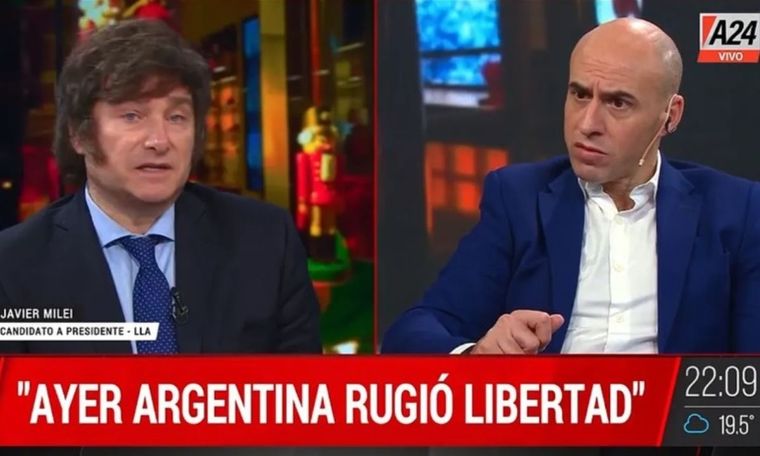 Esteban Trebucq tuvo picos altísimos de rating con la entrevista a Javier Milei El programa La Cruel Verdad lideró su franja Foto: Captura de TV