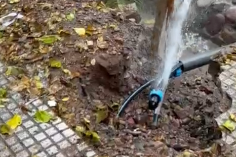 Pasé y miré: un caño de agua roto inunda una calle en Ciudad.