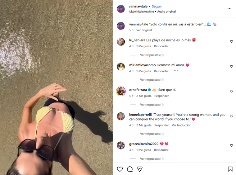 Vanina Vitale y la publicación donde se le puede ver su panza. 