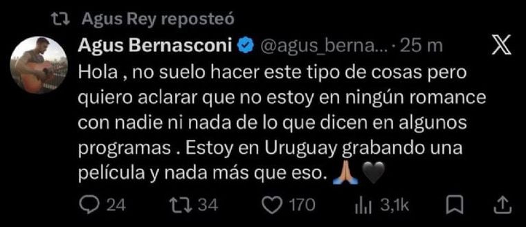 La publicación de Agustín Bernasconi tras el rumor de romance con Wanda Nara. La publicación de Agustín Bernasconi tras el rumor de romance con Wanda Nara. 