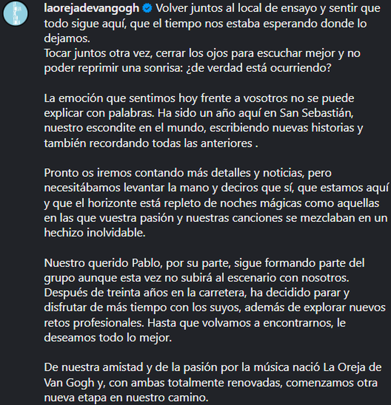 El cuarteto de La Oreja de Van Gogh confirma su esperado reencuentro. El cuarteto de La Oreja de Van Gogh confirma su esperado reencuentro.