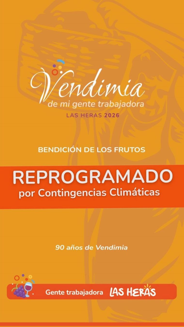 Se reprograma la Bendición de los Frutos en Las Heras. Se reprograma la Bendición de los Frutos en Las Heras.