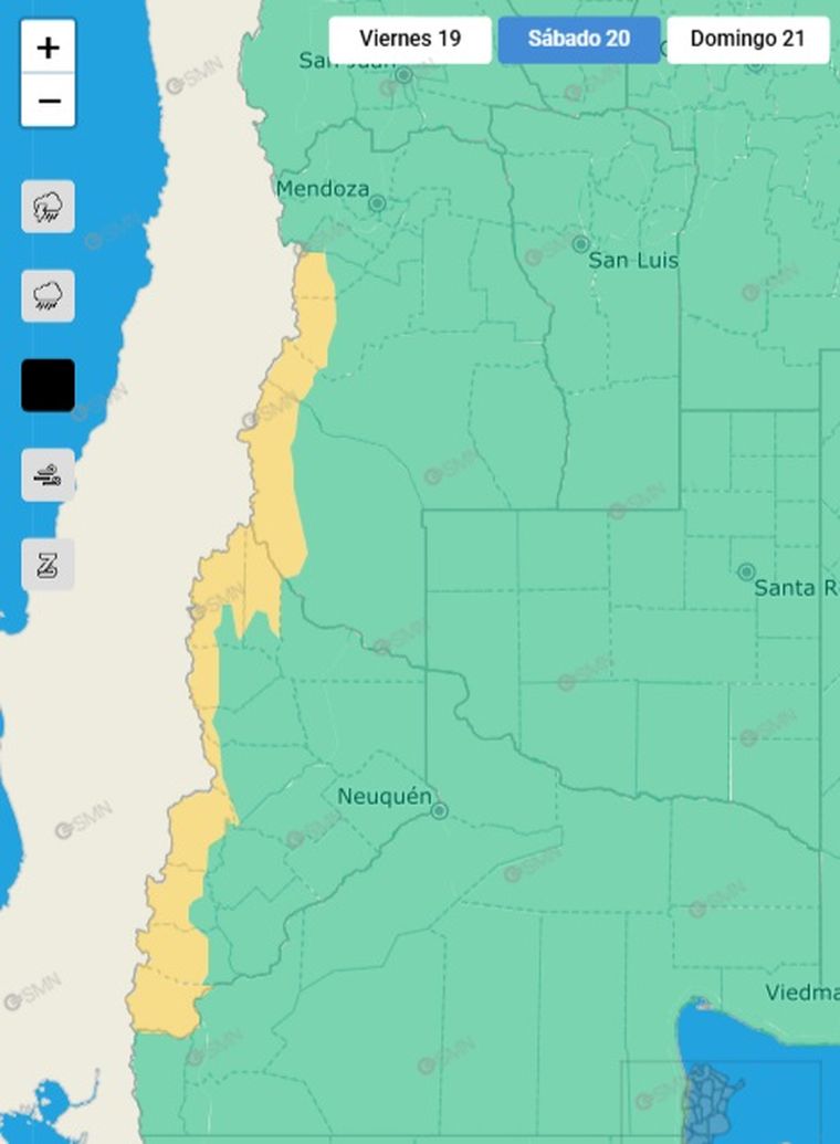 El SMN emitió un alerta amarilla por nieve para este sábado en la cordillera mendocina. El SMN emitió un alerta amarilla por nieve para este sábado en la cordillera mendocina.