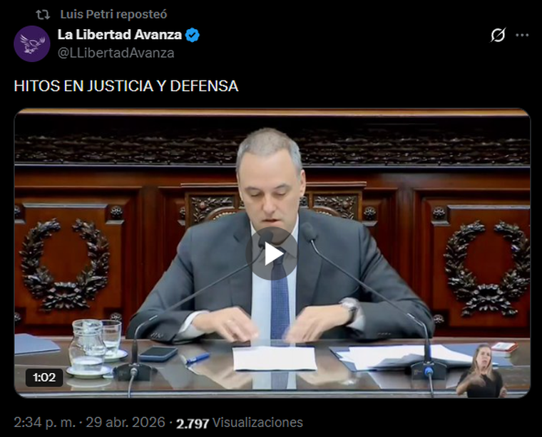 El recorte retuiteado por Petri sobre las palabras de Adorni El recorte retuiteado por Petri sobre las palabras de Adorni