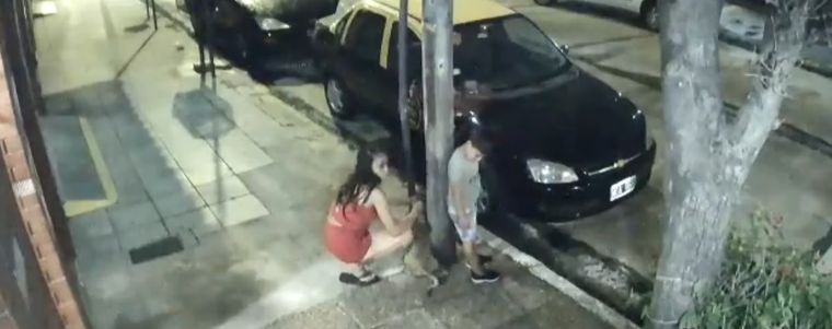 La mujer dejó atado al perrito en un poste y se fue corriendo del lugar