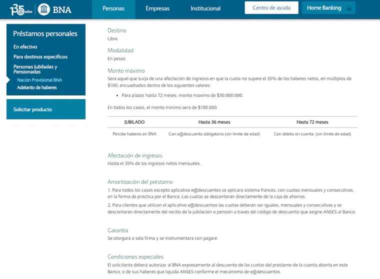 Préstamos del Banco Nación para jubilados. Foto: BNA.