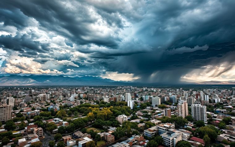 Hay pronóstico de lluvias intermitentes para toda la provincia, pero las peores tormentas estarán en el sur. Foto: Imagen generada por Midjourney