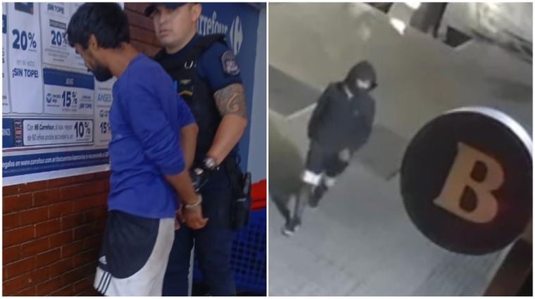 La caída del presunto autor del robo y la imagen captada por una cámara que lo complicó en la investigación.&nbsp;