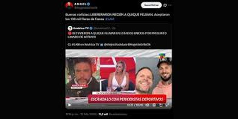 El posteo con el que &Aacute;ngel de Brito anunci&oacute; la liberaci&oacute;n de Enrique Felman