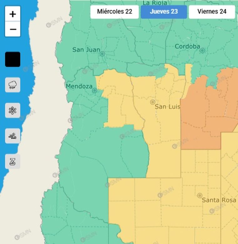 El SMN emitió un aleta por tormentas para este jueves en Mendoza. El SMN emitió un aleta por tormentas para este jueves en Mendoza.