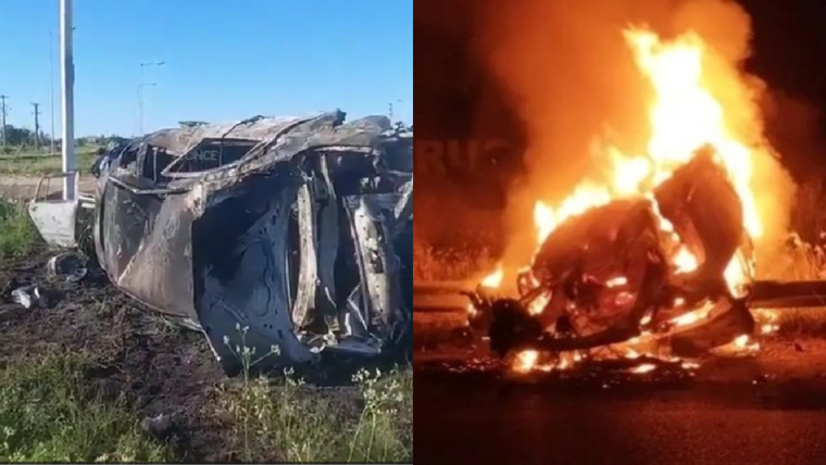 Choque, vuelco e incendio de un auto en Entre Ríos.