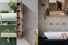 Las estanterías abiertas son una opción popular tanto en baños como en cocinas porque son prácticas, elegantes y garantizan que los artículos que más se utilizan estén a mano en esos momentos de prisa matutino. Foto: String Furniture / Utility Design, West One Bathrooms y Future.