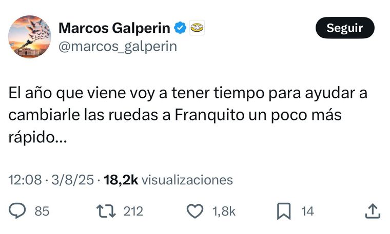 Marcos Galperin manifestó su bronca en redes sociales tras el GP de Hungría. Marcos Galperin manifestó su bronca en redes sociales tras el GP de Hungría.