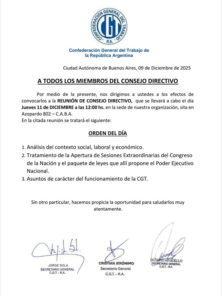 El comunicado de la CGT