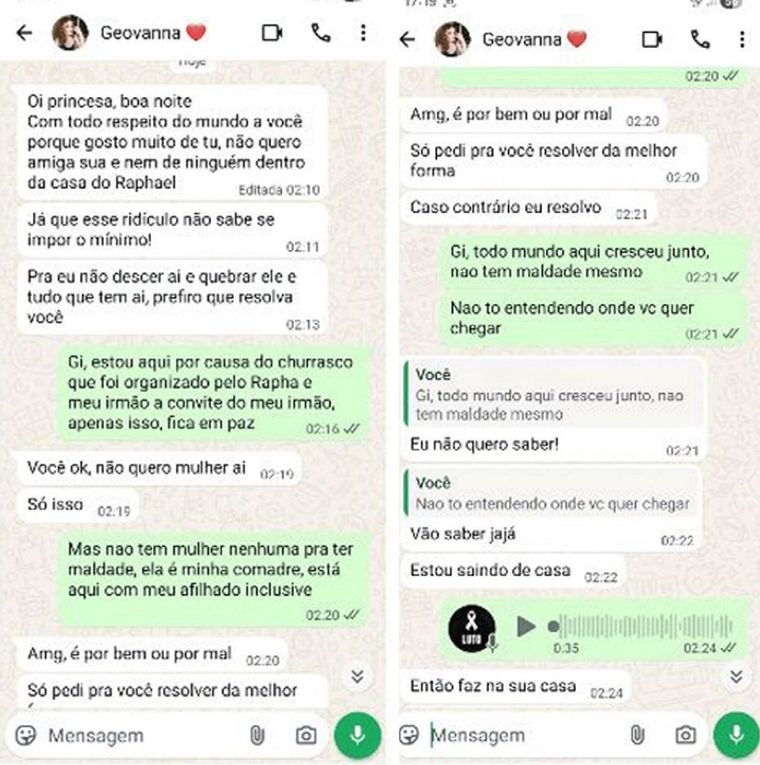 Las conversaciones entre Geovanna y Raphael antes del accidente. Las conversaciones entre Geovanna y Raphael antes del accidente.