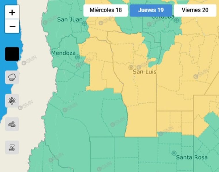 El SMN emitió un alerta por tormentas para este jueves en Mendoza. El SMN emitió un alerta por tormentas para este jueves en Mendoza.