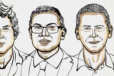 De izquierda a derecha: David Baker, Demis Hassabis y John M. Jumper. Foto: Efe.