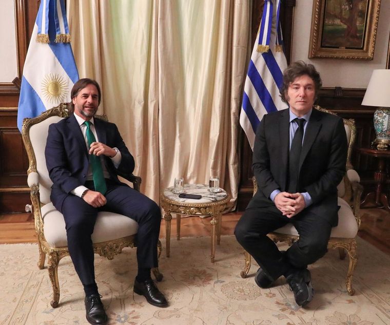 Luis Lacalle Pou y Javier Milei en pleno encuentro en Casa Rosada Foto: Presidencia