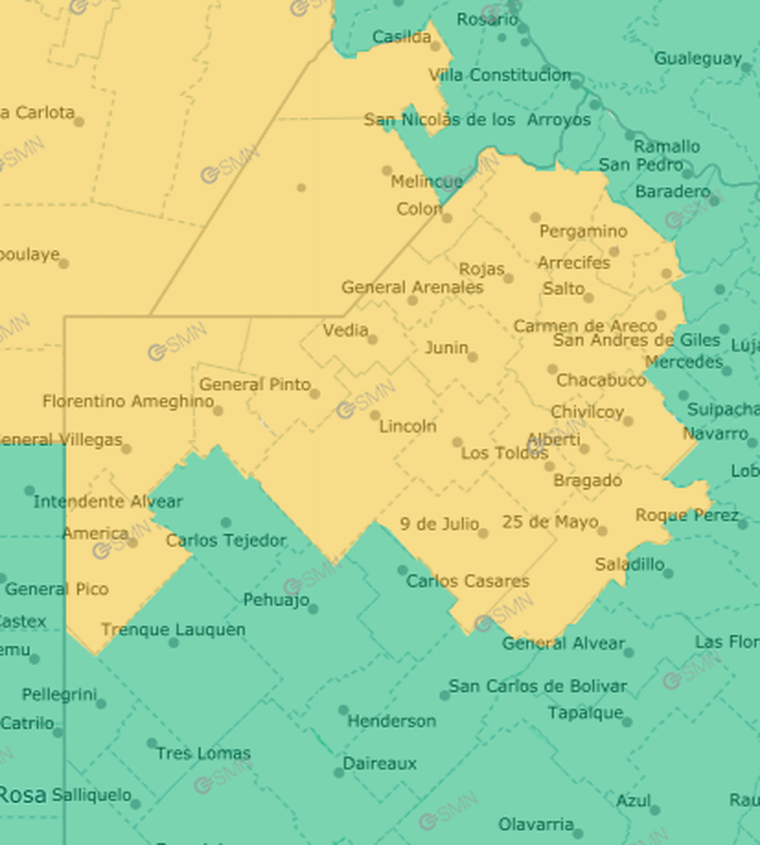 Estas son las zonas que se encuentran bajo alerta amarilla. Estas son las zonas que se encuentran bajo alerta amarilla.
