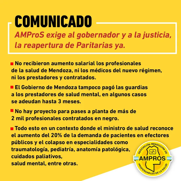 Ampros le exige al Gobierno provincial la reapertura de paritarias.