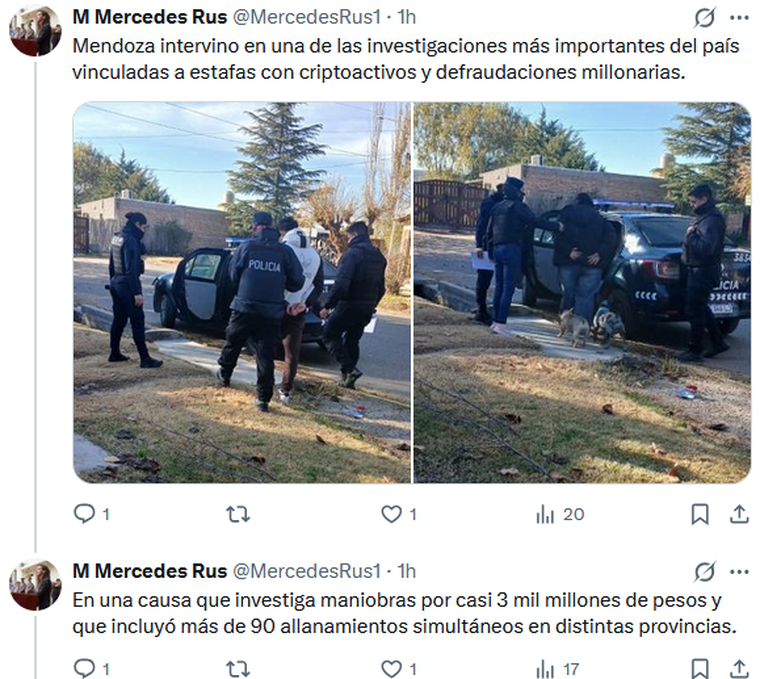 La información que difundió Rus en las redes. La información que difundió Rus en las redes.