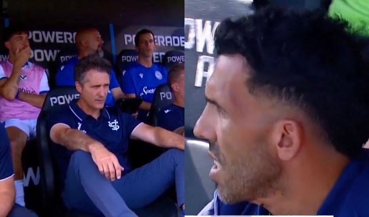 Guillermo Barros Schelotto y Carlos Tevez no se saludaron en Liniers. Foto: captura de TV.&nbsp;