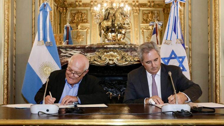 El Ministro de Turismo de Israel, Haim Katz, y el canciller argentino Pablo Quirno.