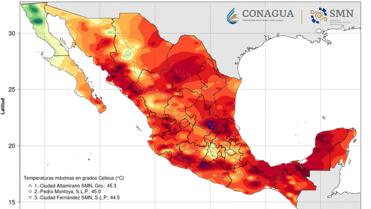 Casi todo el país experimenta altas temperaturas.