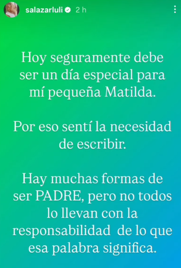 Luciana Salazar apuntó contra Martín Redrado en el Día del Padre. Foto: captura de pantalla Instagram/ @salazarluli. Luciana Salazar apuntó contra Martín Redrado en el Día del Padre. Foto: captura de pantalla Instagram/ @salazarluli.