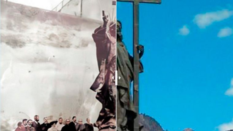 Desde el 13 de marzo de 1904 está el monumento del Cristo Redentor en el límite de Argentina y Chile.  Antes de que se trasladara a Mendoza por ferrocarril, la estatua de la obra fue presentada en el patio de un colegio católico (de la orden de los dominicos) de Buenos Aires. Foto: Revista Caras y Caretas - Mario Simonovich