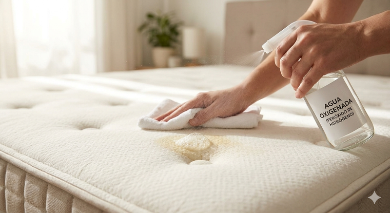 Agua oxigenada para sacar manchas del colchón. Fuente: IA Gemini.