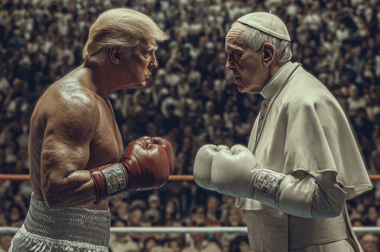 Así imagina la IA una confrontación entre Donald Trump y León XIV. Imagen de Midjourney IA