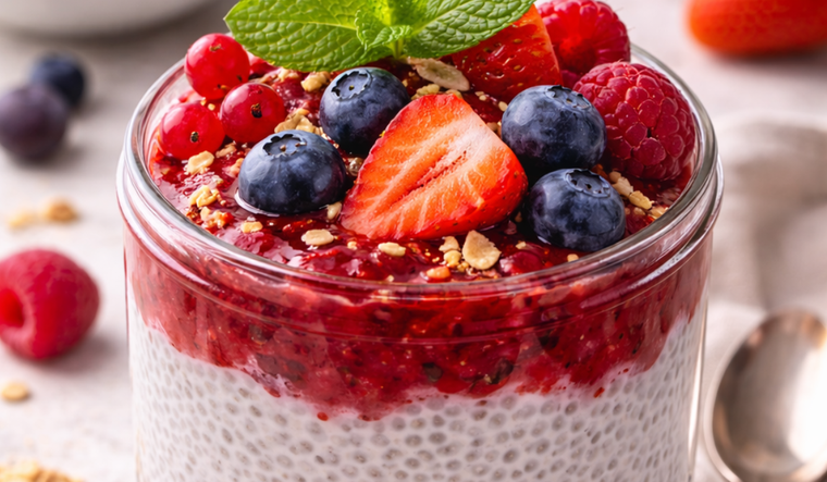 Delicioso chía pudding con frutos rojos para el verano Delicioso chía pudding con frutos rojos para el verano