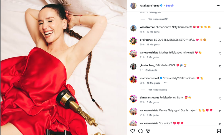 Natalia Oreiro celebró sus logros en los Martín Fierro. Natalia Oreiro celebró sus logros en los Martín Fierro.