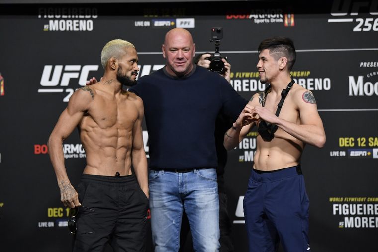 Figueiredo y Moreno, cara a cara tras el pesaje. Foto: Los Angeles Times